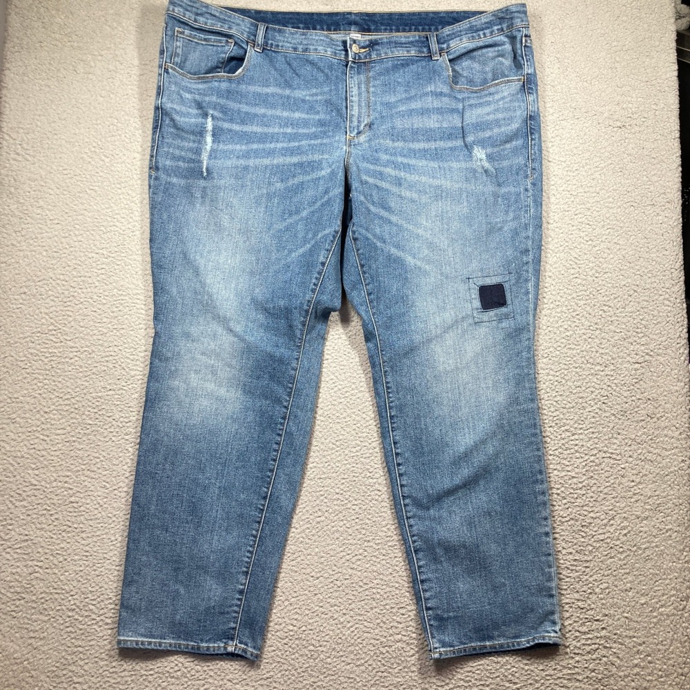 Old Navy Jeans Womens 28 Blue Medium Wash Distressed Patchwork Straight Leg Plus